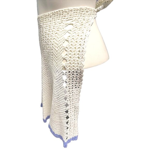 CCC Handmade Crochet Lace Apron Pocket Blue Trim Vintage One Size Fits Most - Picture 5 of 5